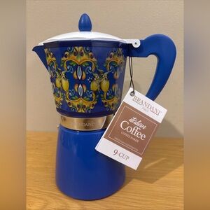 Brandani Italian Stovetop Espresso Moka Maker 9-cup Blue Lemon NEW Italy